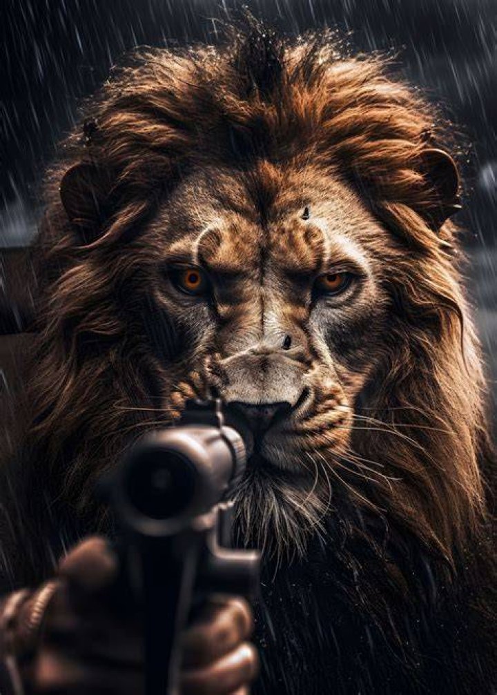 Chief Lion with a gun in his mouth