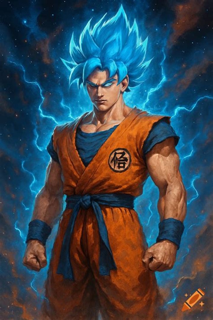 Goku is surrounded by blue flames.