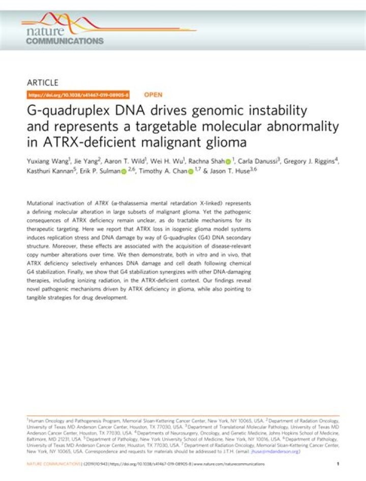 G-quadruplex DNA Drives Genomic Instability and Represents a Targetable Molecular Abnormality in ATRX-Deficient Malignant Glioma