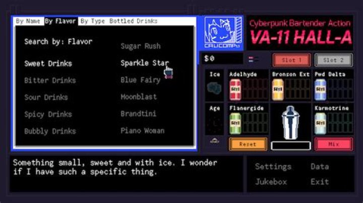 VA-11 Hall-A drinks menu